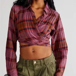 Free People One Way Plaid Wrap Flannel Shirt